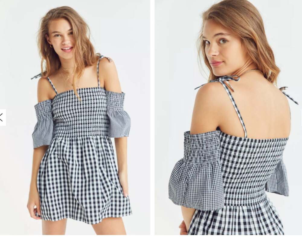 Vetiver Women's Brigette Black & White Cold-Shoulder Gingham Mini Dress Size 6